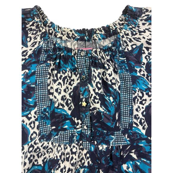 Koi Kathy Peterson Scrub Top Womens XL Blue Black White Floral Medical Nurse - Picture 3 of 11